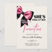 Chic Black & Pink Bow 30th Birthday Invitation Einladung (Vorne/Hinten)