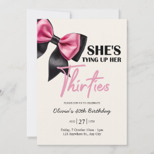 Chic Black & Pink Bow 40. Geburtstag Einladung