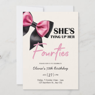 Chic Black & Pink Bow 50. Geburtstag Einladung