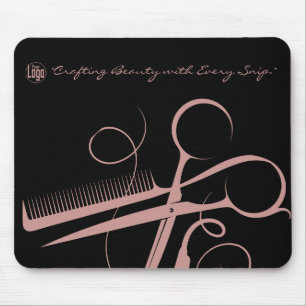 Chic Black Pink Fairstylist Tools Logo Motto Mousepad