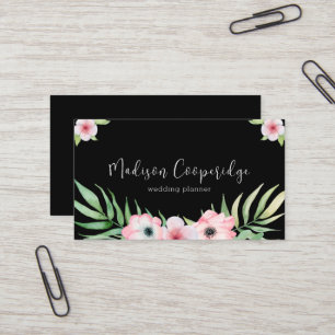 Chic Black Pink Floral Wedding Planner Visitenkarte