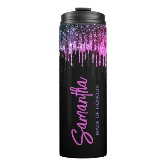 Chic Black Pink Glitzer Tropfen Brautjubiläum Thermosbecher (Vorderseite)