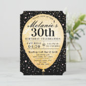 Chic Black Pink & Gold Balloon Einladung zum Gebur (Stehend Vorderseite)