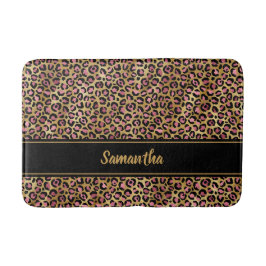 Chic Black Pink Gold Leopard Print Personalisiert Badematte
