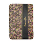 Chic Black Pink Gold Leopard Print Personalisiert Badematte (Vorderseite Vertikal)