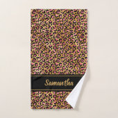 Chic Black Pink Gold Leopard Print Personalisiert Badhandtuch Set (Handtuch)