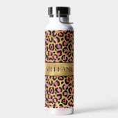 Chic Black Pink Gold Leopard Print Personalisiert Trinkflasche (Links)