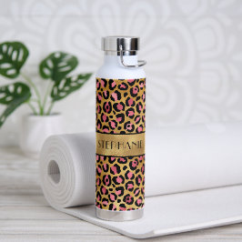 Chic Black Pink Gold Leopard Print Personalisiert Trinkflasche