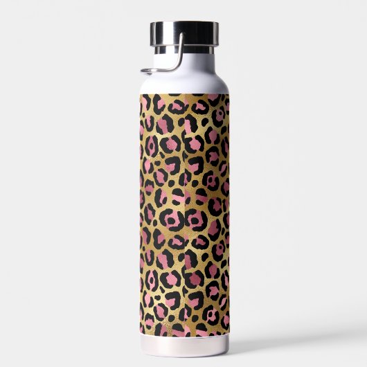 Chic Black Pink Gold Leopard Print Personalisiert Trinkflasche (Rechts)