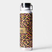 Chic Black Pink Gold Leopard Print Personalisiert Trinkflasche (Rückseite)