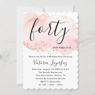 Chic Black Pink Gold Typografie 40. Geburtstag Einladung
