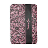 Chic Black Pink Leopard Print Personalisiert Badematte (Vorderseite Vertikal)