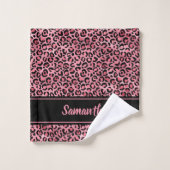 Chic Black Pink Leopard Print Personalisiert Badhandtuch Set (Waschlappen)