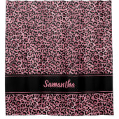 Chic Black Pink Leopard Print Personalisiert Duschvorhang (Vorderseite)