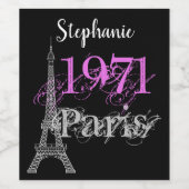 Chic Black Pink Paris Eiffel Tower Grafischer Name Weinetikett (Einzelnes Label)