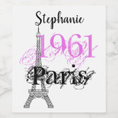 Chic Black Pink Paris Eiffel Tower Grafischer Name Weinetikett (Einzelnes Label)
