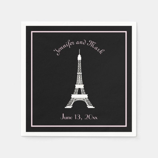 Chic Black Pink White French Eiffel Tower Wedding Serviette (Vorderseite)