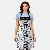 Chic Black Pink White Hair Stylist Tools Add Name Schürze (Getragen)