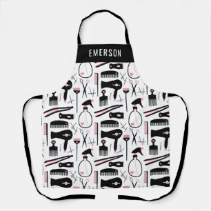 Chic Black Pink White Hair Stylist Tools Add Name Schürze