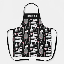 Chic Black Pink White Hair Stylist Tools Add Name Schürze