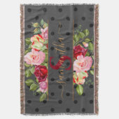 Chic Black Polka Dot and Rose Monogramm und Name Decke (Vorderseite Vertikal)