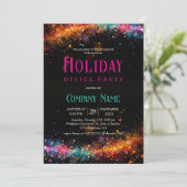 Chic Black Rainbow Glitzer Holiday Office Party Einladung (Stehend Vorderseite)