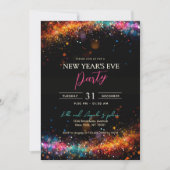Chic Black Rainbow Glitzer Silvester Party Einladung (Vorderseite)
