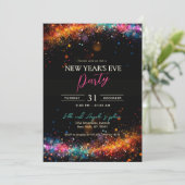 Chic Black Rainbow Glitzer Silvester Party Einladung (Stehend Vorderseite)