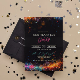Chic Black Rainbow Glitzer Silvester Party Einladung