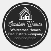 Chic Black Real Estate Company Customized Realtor Runder Aufkleber (Vorderseite)