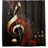 Chic Black Red and Gold Clef Note Duschvorhang (Vorderseite)