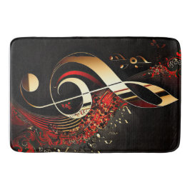 Chic Black Red and Gold Treble Clef Note Badematte