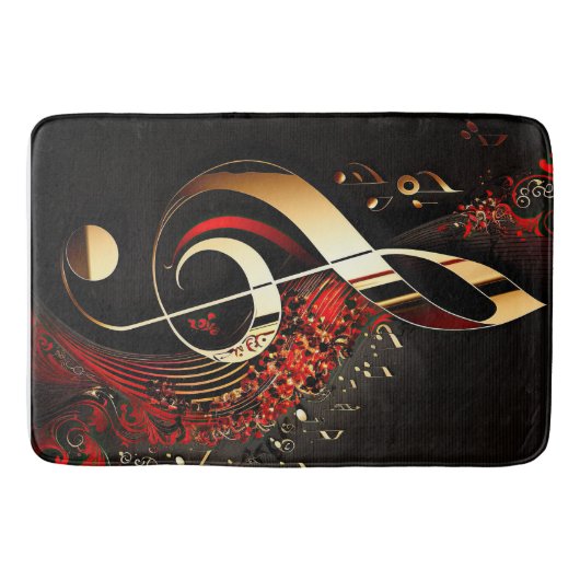 Chic Black Red and Gold Treble Clef Note Badematte (Vorderseite)