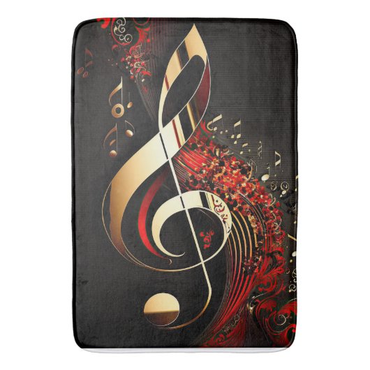 Chic Black Red and Gold Treble Clef Note Badematte (Vorderseite Vertikal)