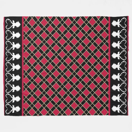 Chic Black Red Checkered & Rentier Silhouetten Fleecedecke (Vorderseite (Horizontal))