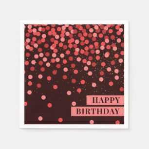 Chic Black Red Confetti Happy Birthday Napkins Serviette