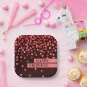 Chic Black Red Confetti Happy Birthday Pappteller (Party)