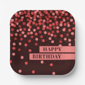Chic Black Red Confetti Happy Birthday Pappteller (Vorderseite)