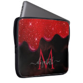 Chic Black Red Drippings Glitzer Marmormonogramm Laptopschutzhülle (Vorne Rechts)