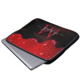 Chic Black Red Drippings Glitzer Marmormonogramm Laptopschutzhülle (Vorne Knopf)