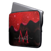 Chic Black Red Drippings Glitzer Marmormonogramm Laptopschutzhülle (Vorderseite Links)
