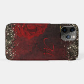 Chic Black Red Gold Glitzer Blume Monogramm Nogram Case-Mate iPhone Hülle (Rückseite (Horizontal))