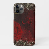 Chic Black Red Gold Glitzer Blume Monogramm Nogram Case-Mate iPhone Hülle (Rückseite)