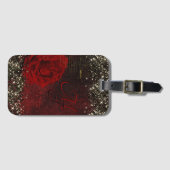 Chic Black Red Gold Glitzer Blume Monogramm Nogram Gepäckanhänger (Vorderseite (Horizontal))