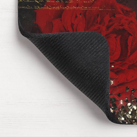 Chic Black Red Gold Glitzer Blume Monogramm Nogram Mousepad (Ecke)