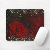 Chic Black Red Gold Glitzer Blume Monogramm Nogram Mousepad (Mit Mouse)