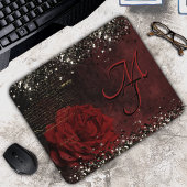 Chic Black Red Gold Glitzer Blume Monogramm Nogram Mousepad