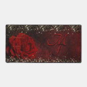 Chic Black Red Gold Glitzer Blume Monogramm Nogram Schreibtischunterlage (Vorderseite)