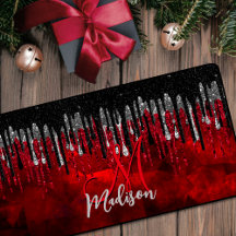 Chic Black Red Silver Glitzer Tropfen Monogramm