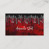 Chic Black Red Silver Glitzer Tropfen Monogramm Visitenkarte (Vorderseite)